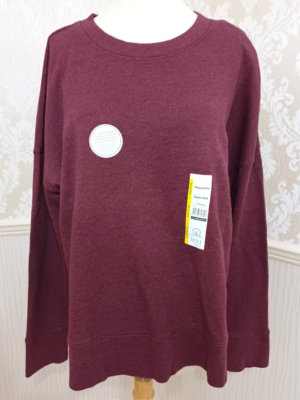 Time and Tru NWT Burgundy Purple Sweatshirt - Relaxed Fit, Super Soft - Size L
